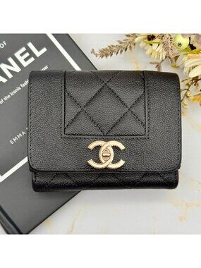 Chanel Mademoiselle Caviar Leather Trifold Wallet